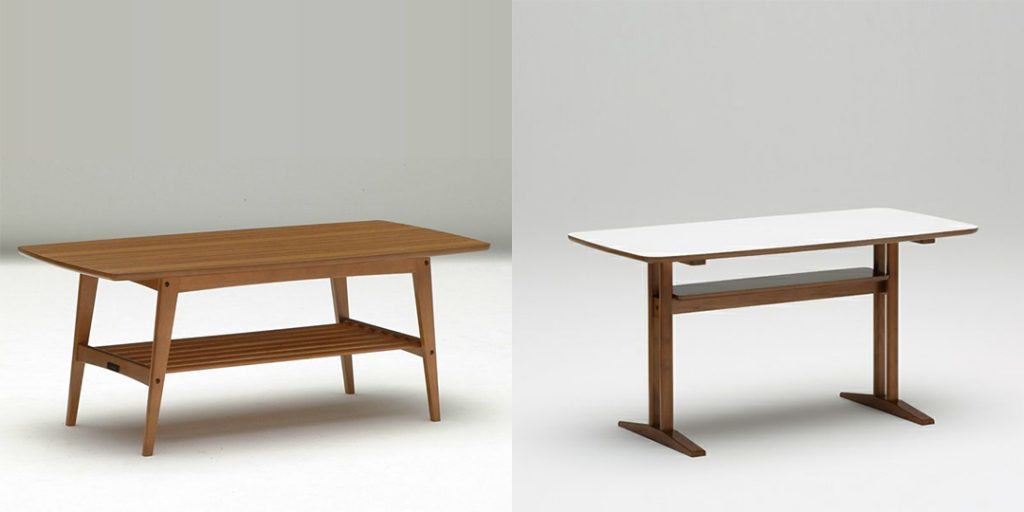 左：リビングテーブルL／右：カフェテーブル1200